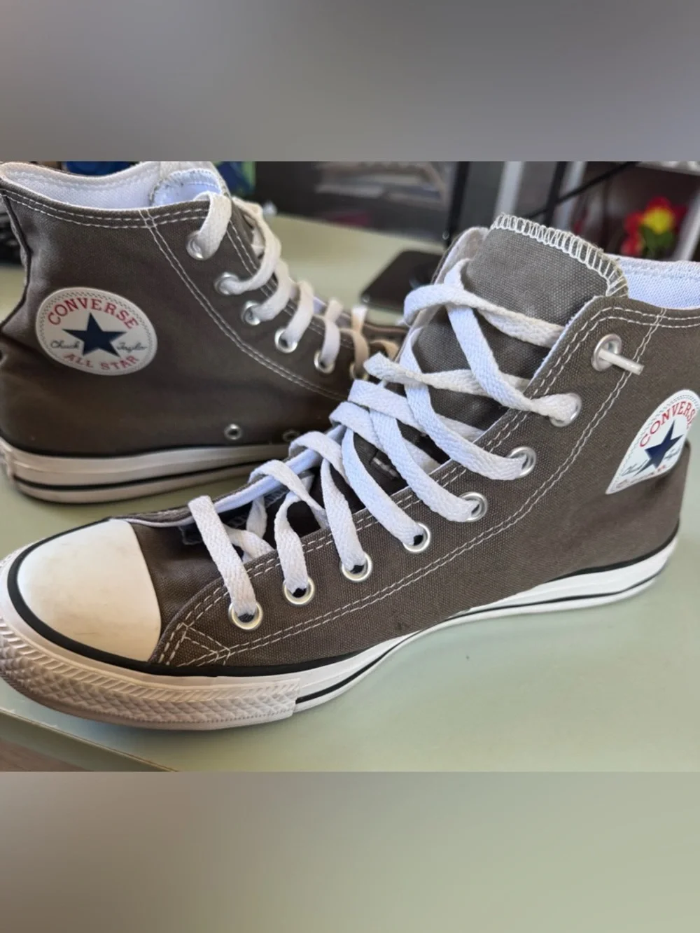 Converse High-Top Sneakers in Charcoal and White - Unisex M 8.5, W 10.5 - Picture 2 of 5